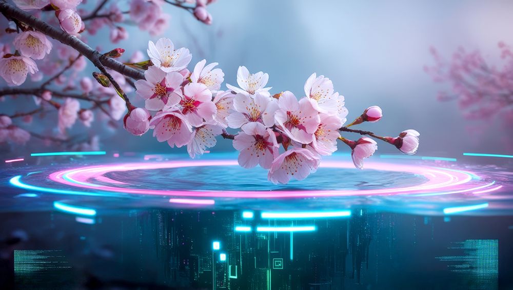 Цветущая сакура в стиле киберпанк