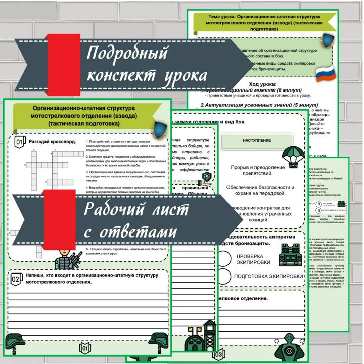 Конспект урока и рабочий лист "Организационно-штатная структура мотострелкового отделения (взвода)