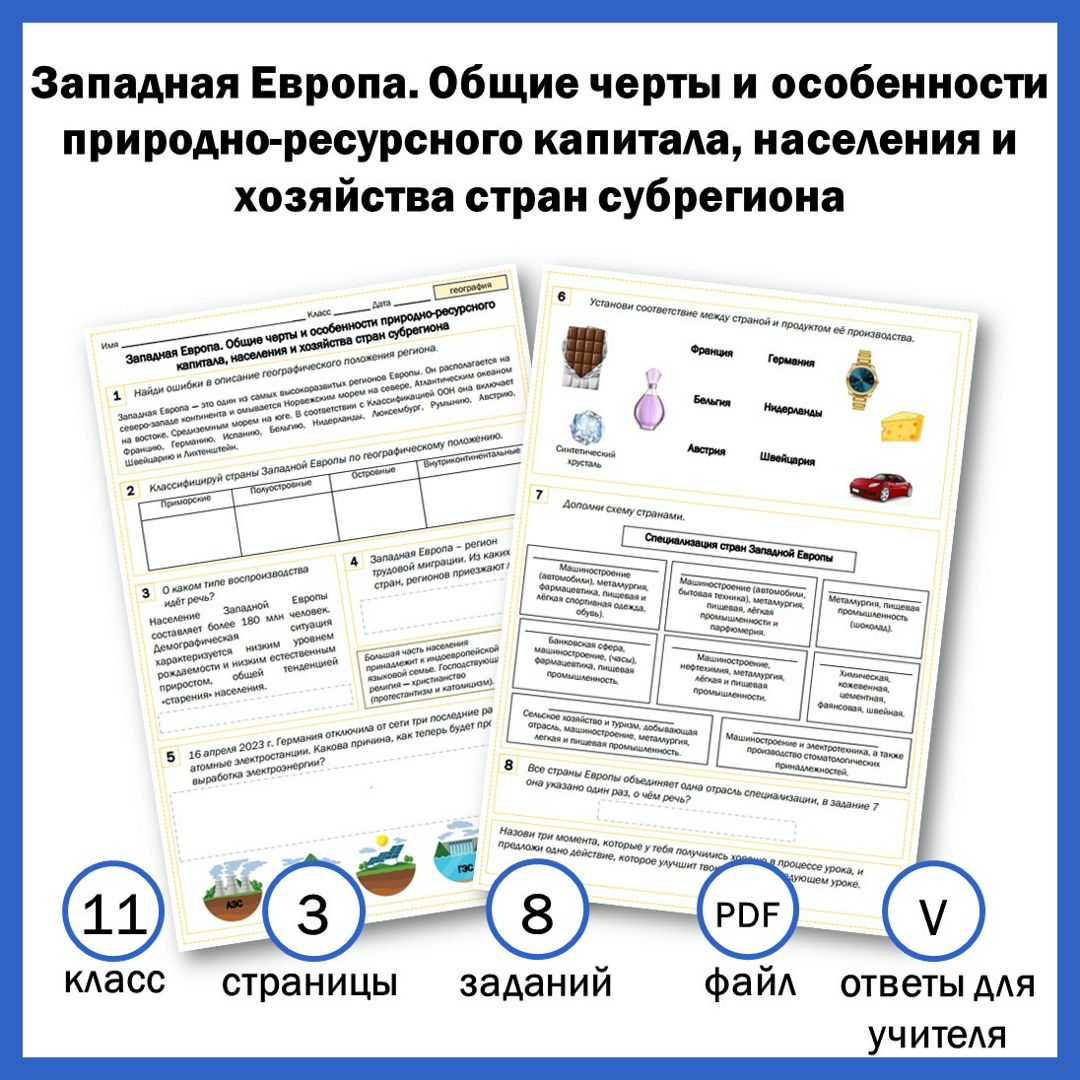 11-2. Западная Европа. Общие черты и особенности природно-ресурсного капитала, населения и хозяйства