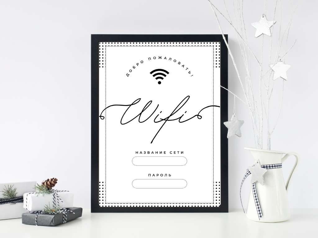 Постер с информацией о точке доступа Wi-Fi для самостоятельной распечатки (A5, А4, А3, pdf)