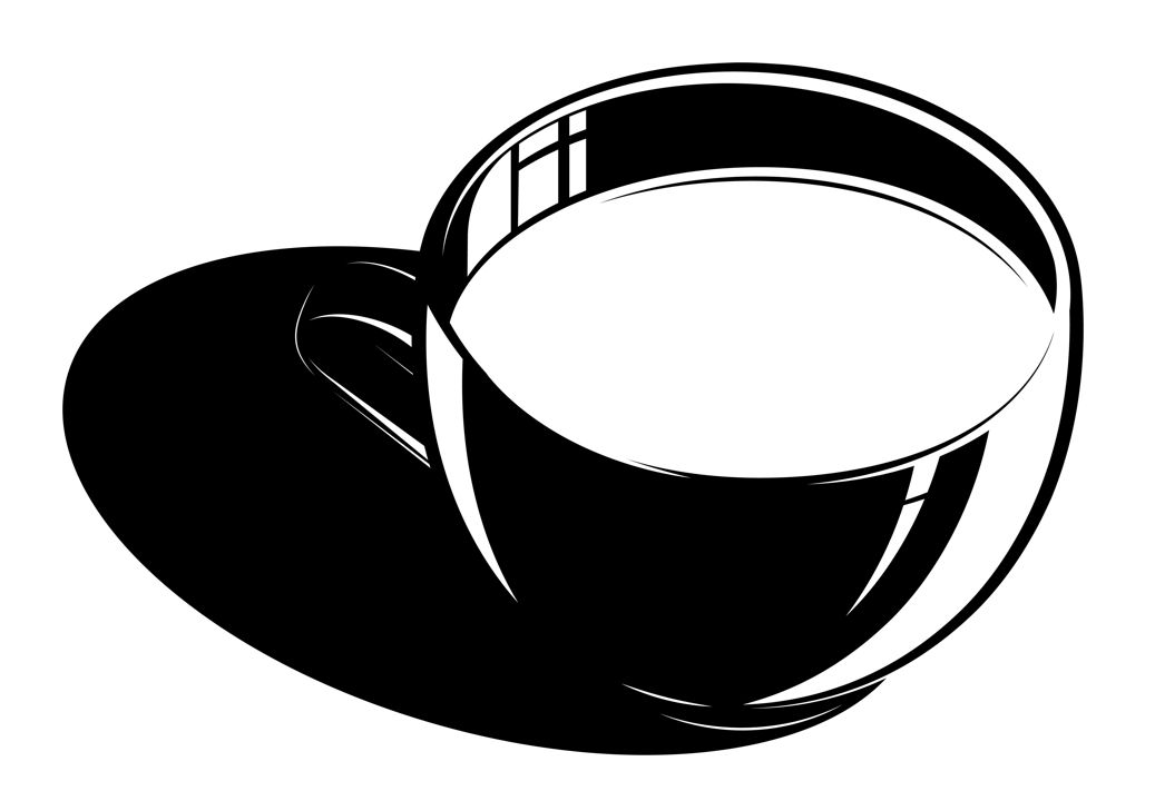 Черно-белая кофейная кружка с напитком на белом фоне логотип
