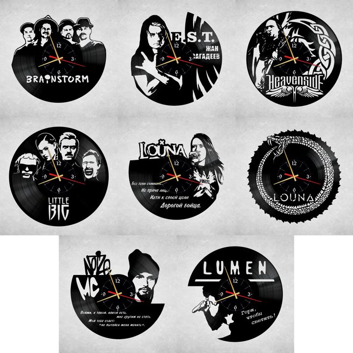 Макеты часов групп «Brainstorm», «E.S.T.», «Heavenside», «Little Big», «Louna», «Lumen», «Noize MC»