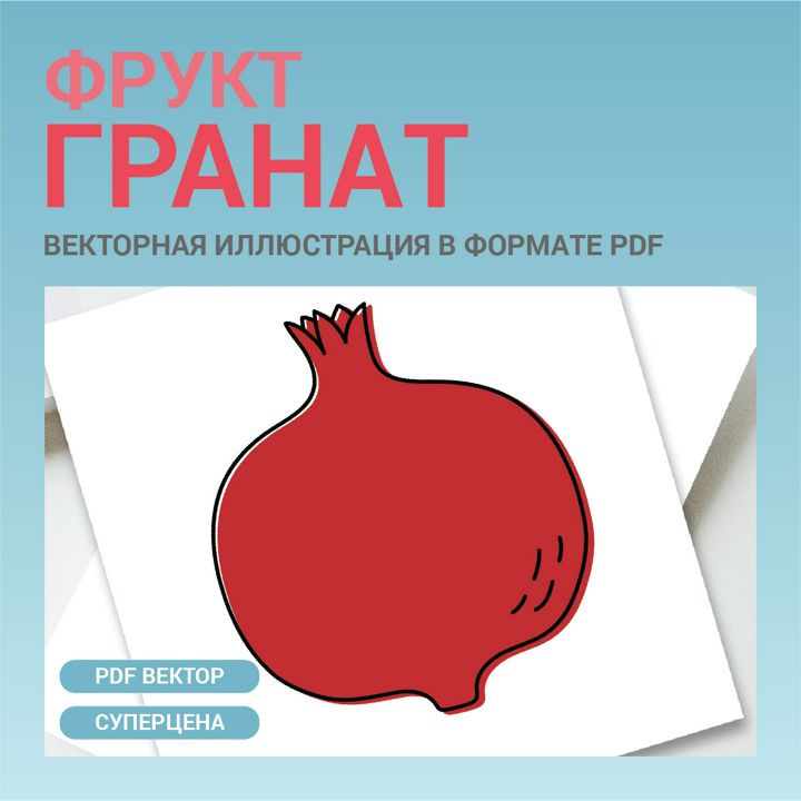 Гранат в стиле дудл без фона. Векторная картинка pdf. Фрукт в векторе. Для меню, рецептов, этикетки.