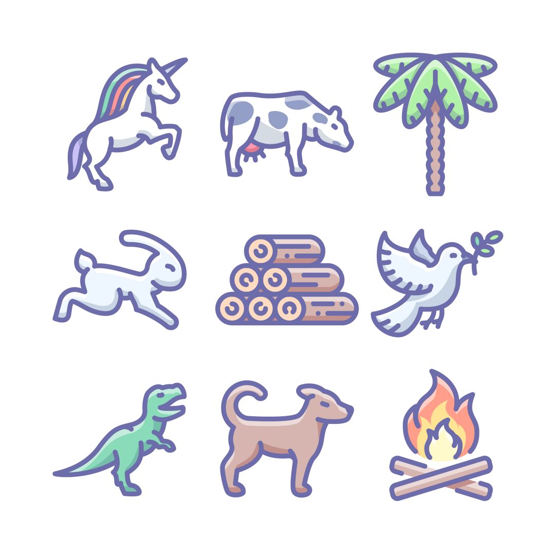 Unigrid Phantom — Природа и животные, 94 цветных векторных иконок