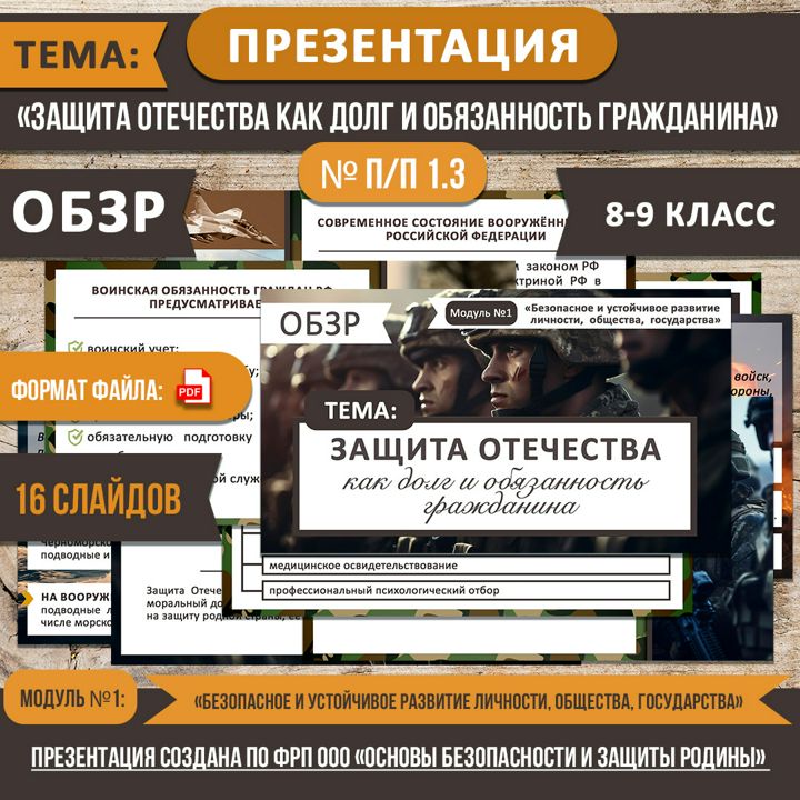 Презентация ОБЗР по теме «Защита Отечества как долг и обязанность гражданина» 8-9 класс