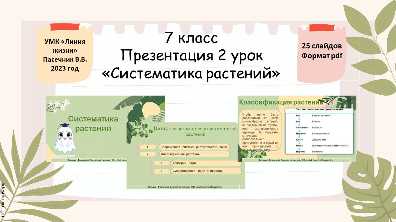 Презентация по биологии 2 урок 7 класс «Систематика растений»