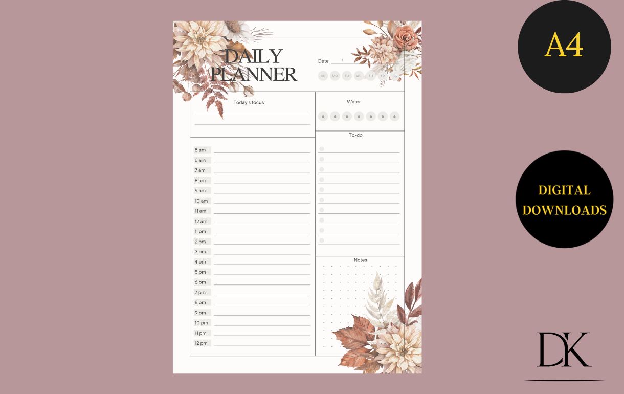 Daily planner Электронная страница для отрывного блокнота или планера А4 Notepad 0002
