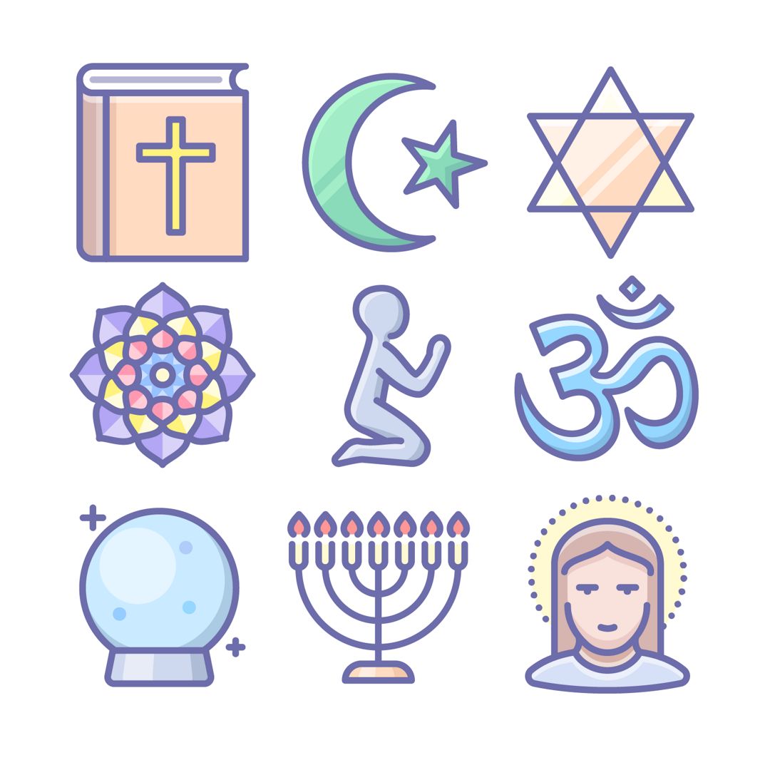 Unigrid Phantom — Вера и религия, 56 цветных векторных иконок
