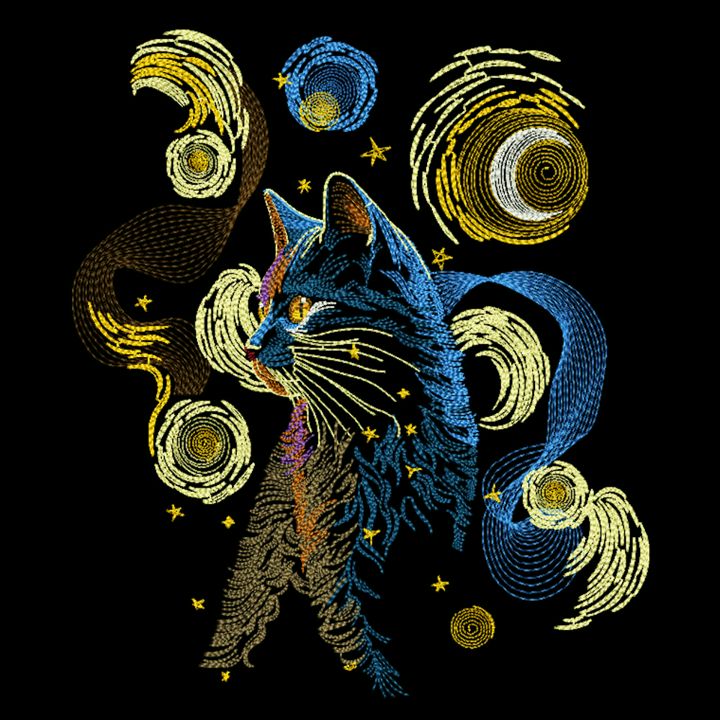 Дизайн машинной вышивки "Звёздный кот"