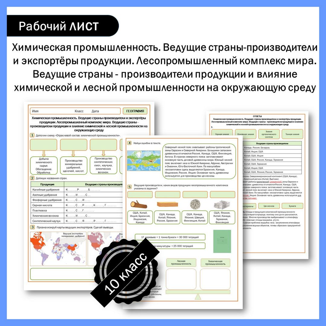 Рабочий лист химическая промышленность ведущие страны производители