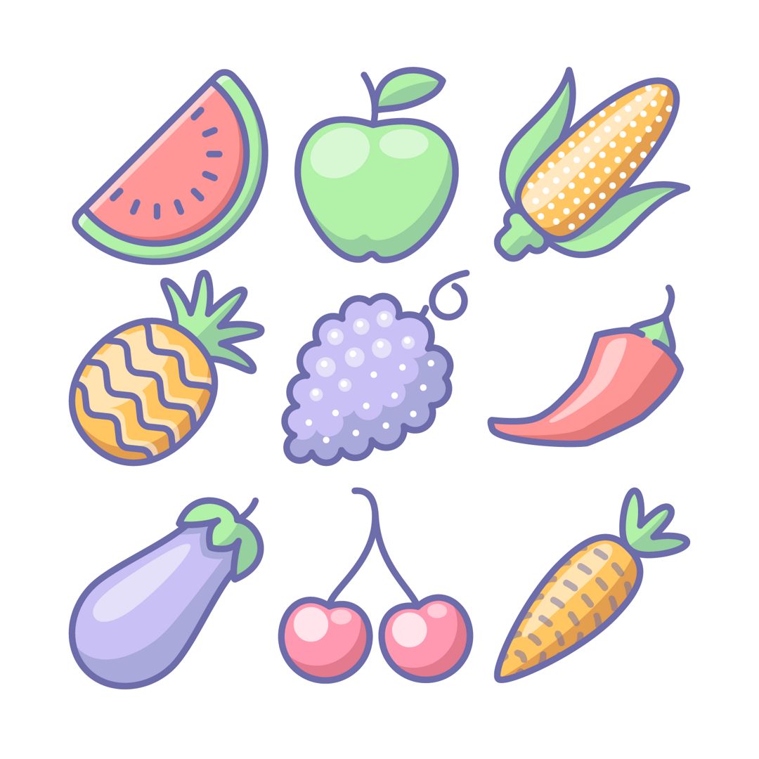 Unigrid Phantom — Фрукты и овощи, 54 цветных векторных иконок