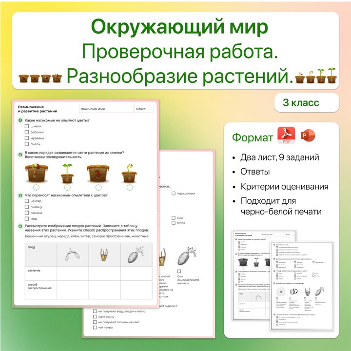 Проверочная работа по теме "Размножение и развитие растений" Окружающий мир. 3 класс. УМК Школа России - Зотова В.М. - скачать на Wildberries Цифровой | 290723