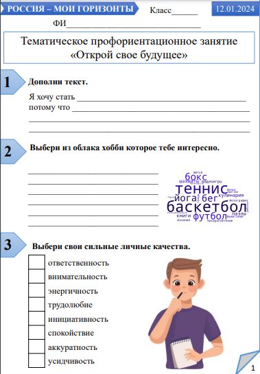 Рабочий лист по внеурочной деятельности "Россия-мои горизонты" по теме "Тематическое профориентацион