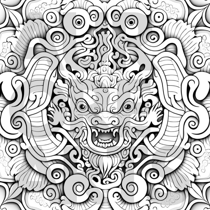 Раскраска «Китайский дракон» для печати (25 х 25 см)