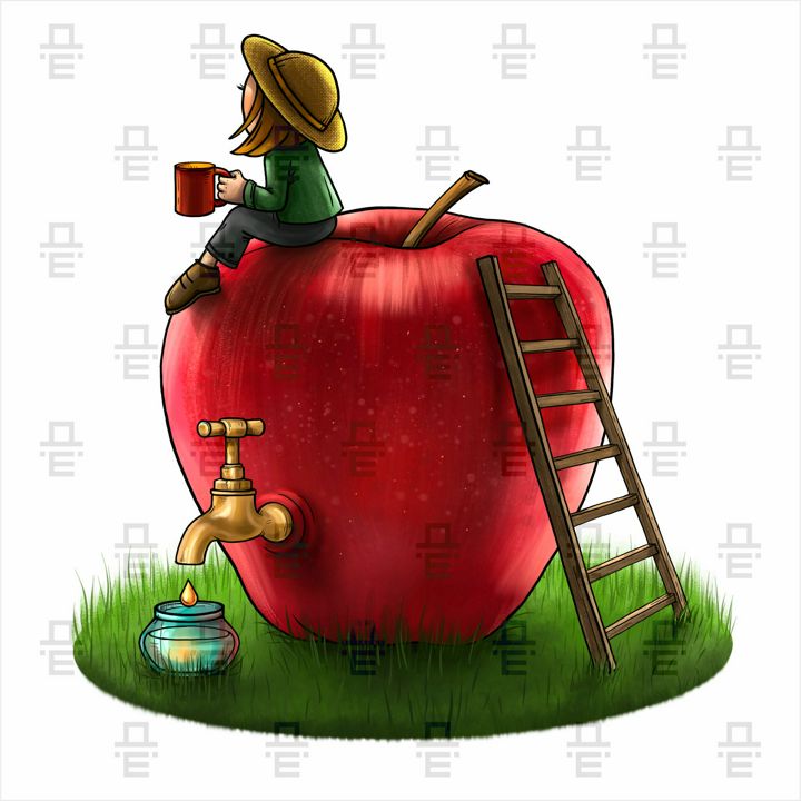 Иллюстрация Девочка с яблоком