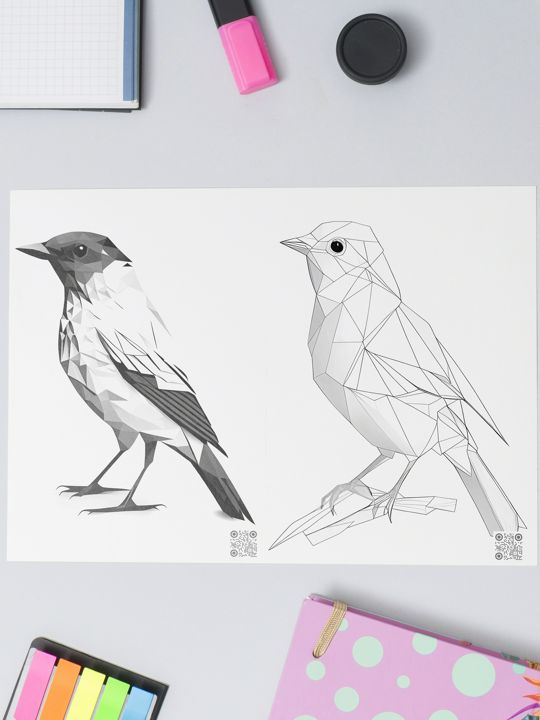 Раскраска Полигональные Птицы, набор из 10 картинок