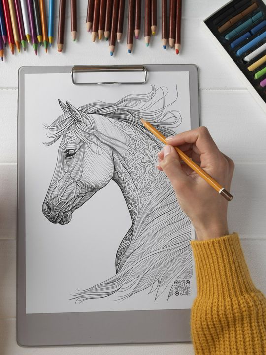 Раскраска Классическая Лошадь, набор из 10 картинок