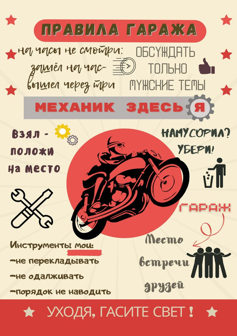 Правила гаража мотоциклиста/ Подарок мужчине/ Постер интерьерный