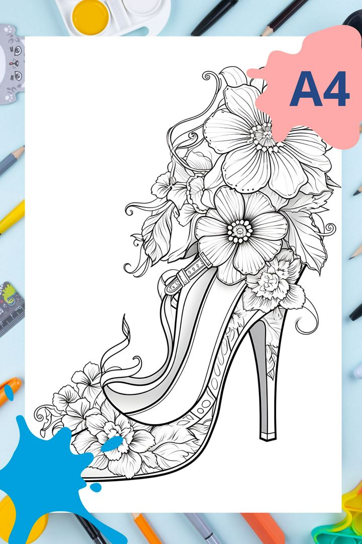Раскраска антистресс Туфли с цветами