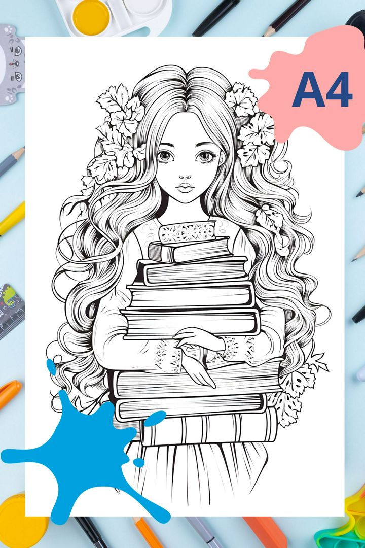 Раскраска антистресс Девочка с книгой