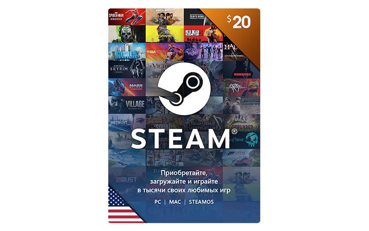 Карта оплаты Steam 20 USD USA [Цифровая версия]