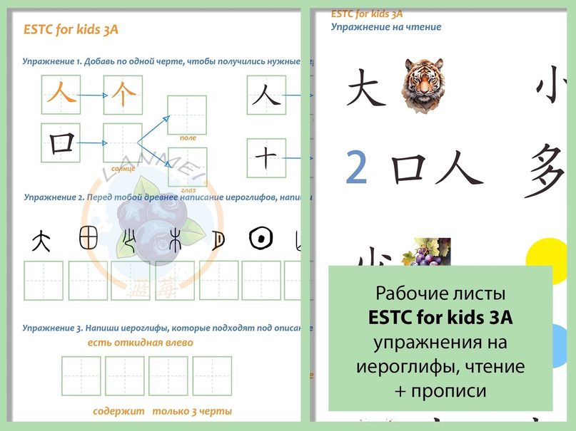 Рабочие листы по иероглифике к учебнику Easy steps to Chinese for kids 3A (PDF)