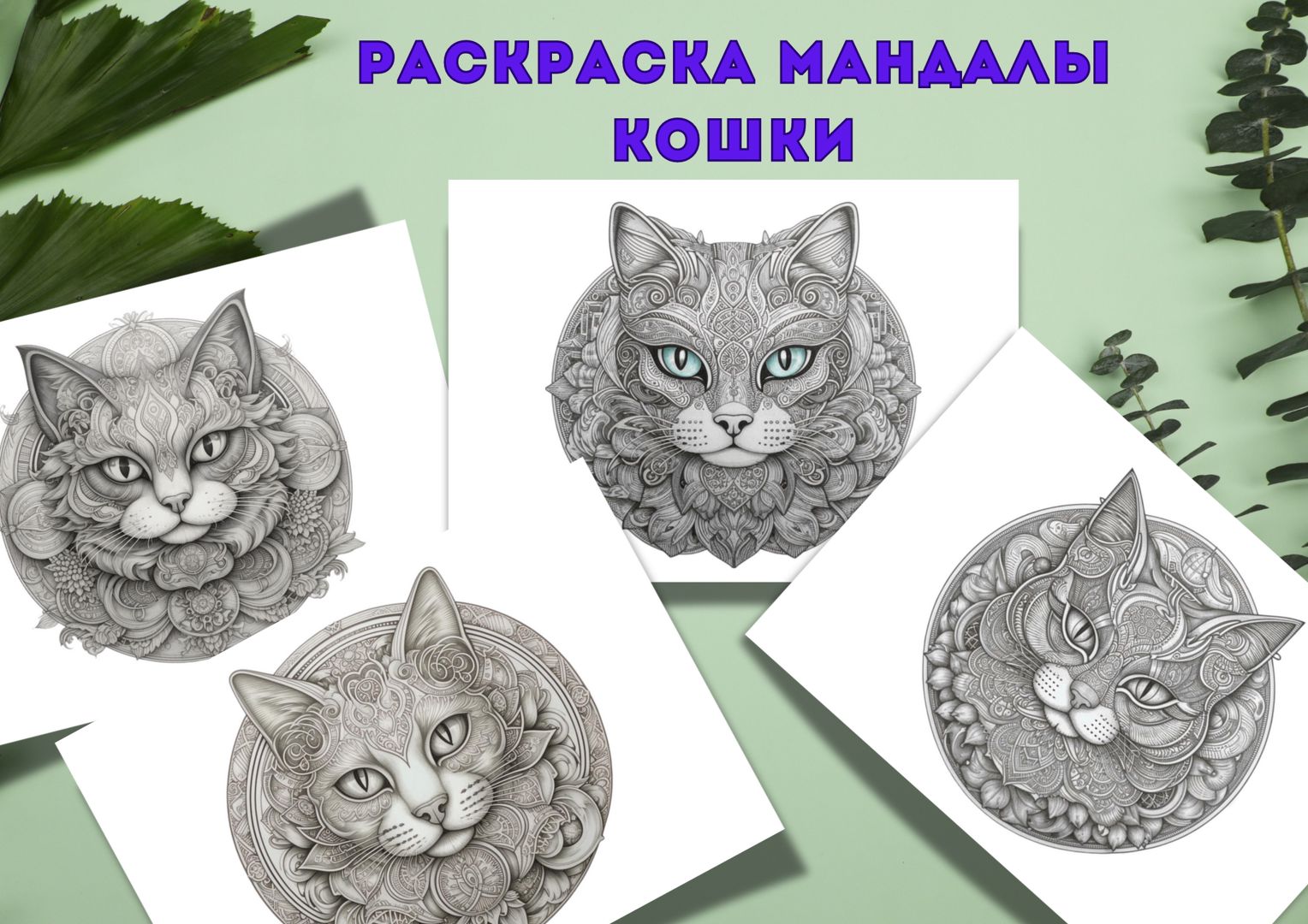 Раскраска Мандалы Кошки