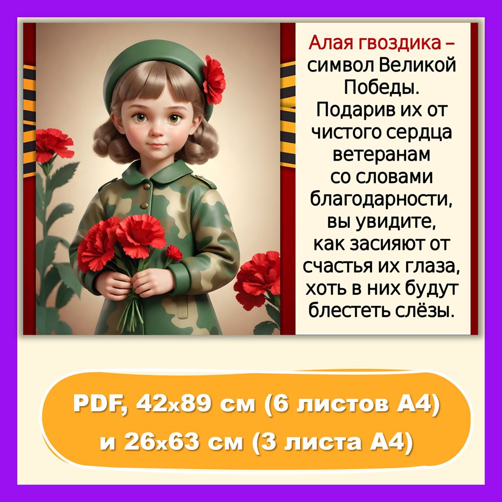 Шаблон плаката «Девочка с гвоздиками» ко Дню Победы - Копилка ПЕДАГОГА -  скачать на Wildberries Цифровой | 199311