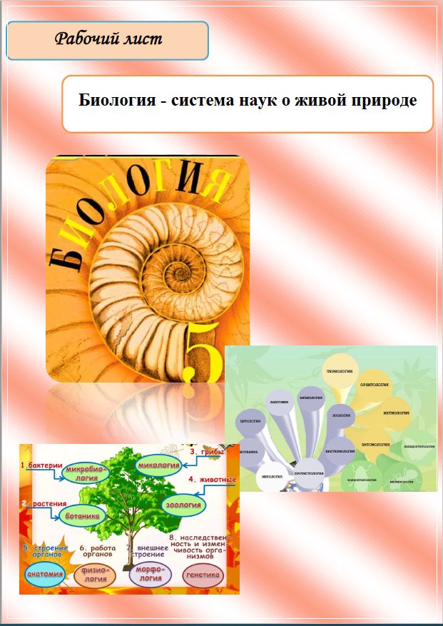 Рабочий лист по биологии 5 класс "Биология - система наук о живой ...