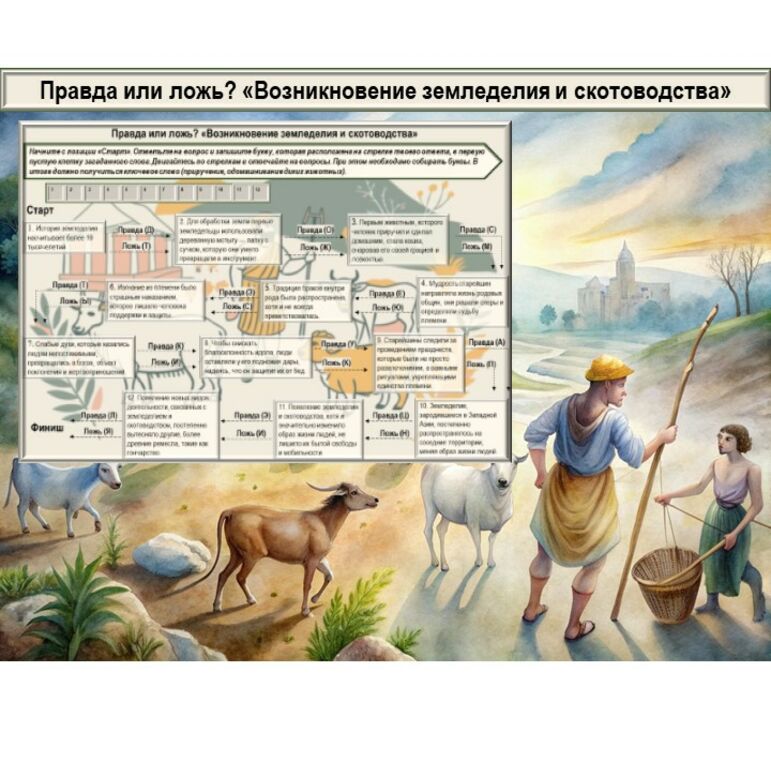 Дидактическая игра по истории "Возникновение земледелия и скотоводства", 5 класс