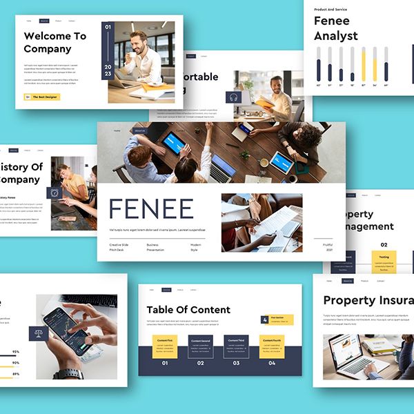 Шаблон презентации Fenee для рекламы дизайнерских услуг.