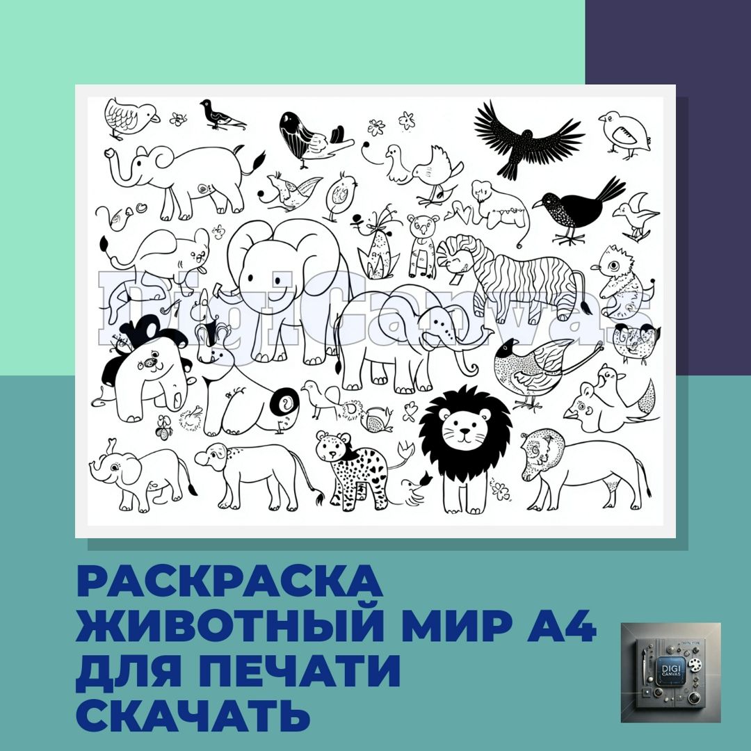 Раскраска для детей Животный мир А4 для печати скачать - DigiCanvas ...