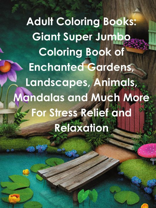 Adult Coloring Books. Giant Super Jumbo Coloring Book of Enchanted Gardens, Landscapes, Animals, ...