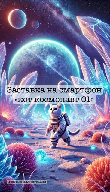 Заставка на смартфон "Кот космонавт 01"