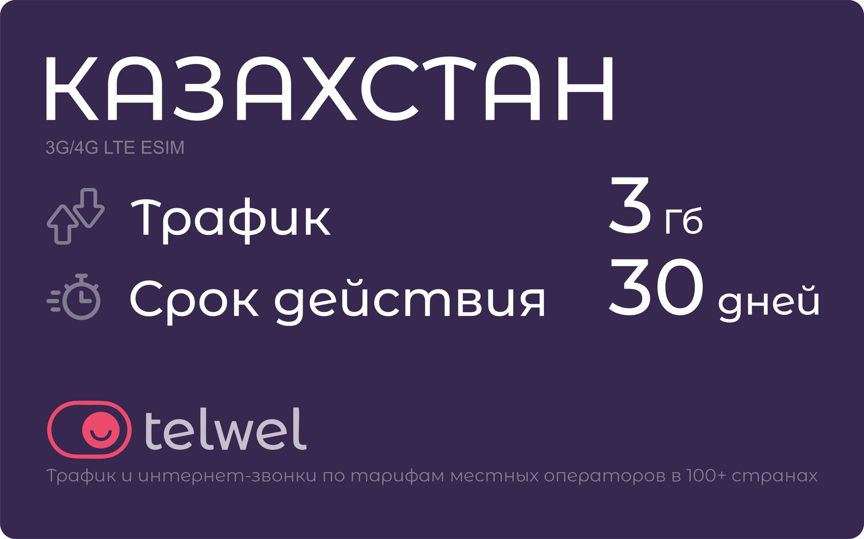 Туристический eSIM "Казахстан 3 Гб/30 дней". Пакет "Трафик и мессенджеры"