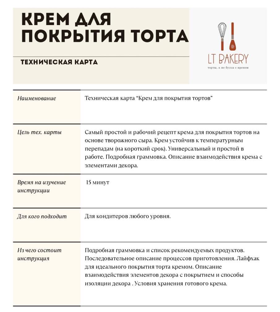 Техническая карта. Крем для покрытия торта.