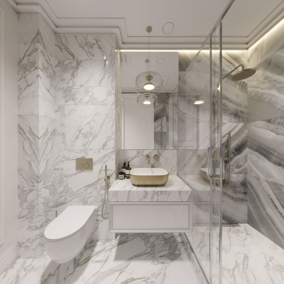 3D модель ванной санузла душевой дизайн интерьера квартиры дома сцена 3D max / Corona Render