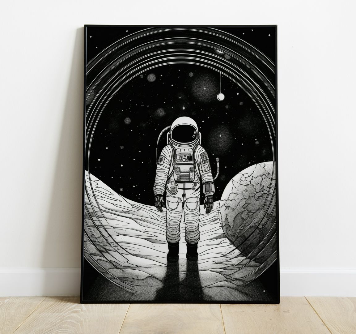 Абстрактная иллюстрация космонавта в стиле дудл для самостоятельной печати
