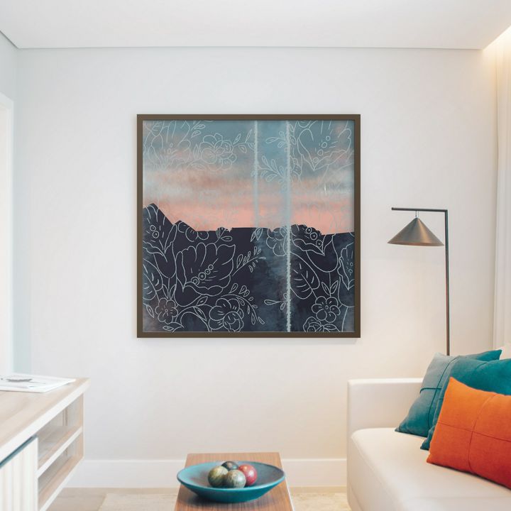 Интерьерный постер с закатом сквозь шторы, интерьерная картина с закатом