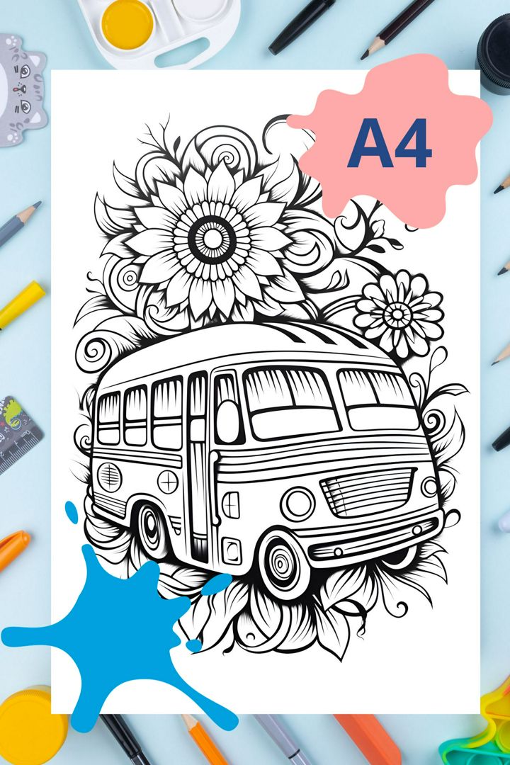 Раскраска антистресс Школьный автобус