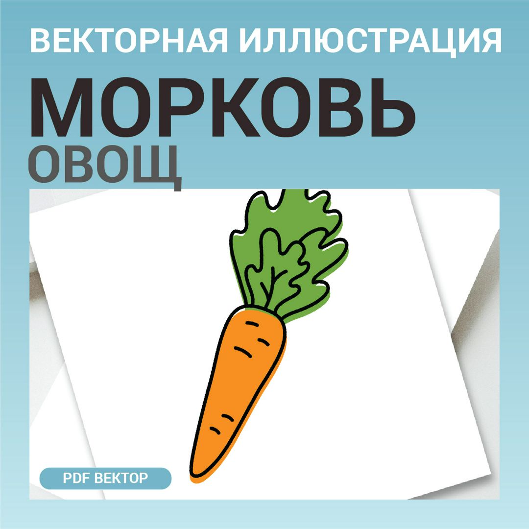 Морковь в стиле дудл без фона. Векторная картинка pdf. Овощ в векторе. Для меню, рецептов, этикетки.