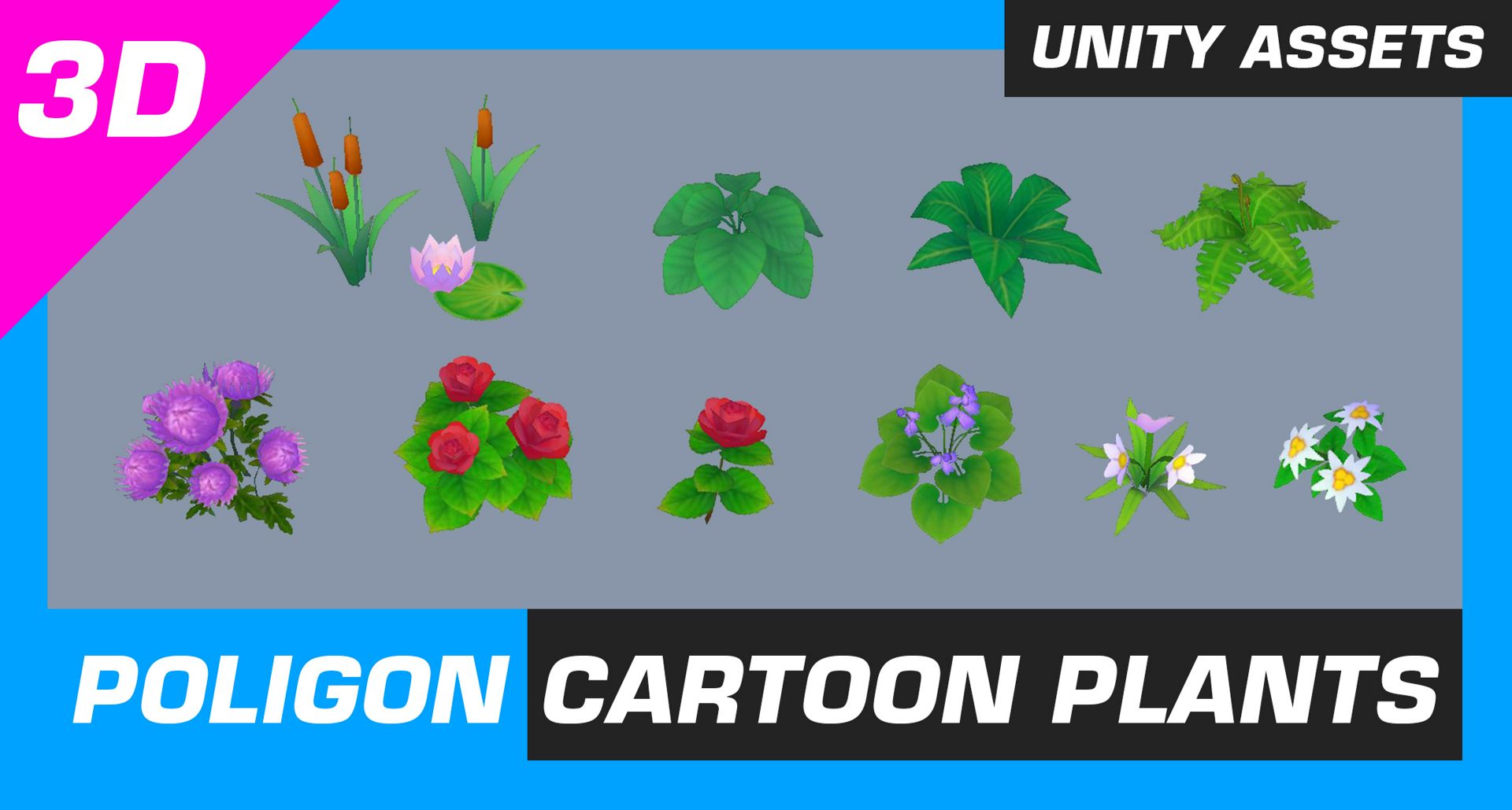 3D models cartoon plants unity assets pack props plants low poly mobile 3Д  модель растения цветы