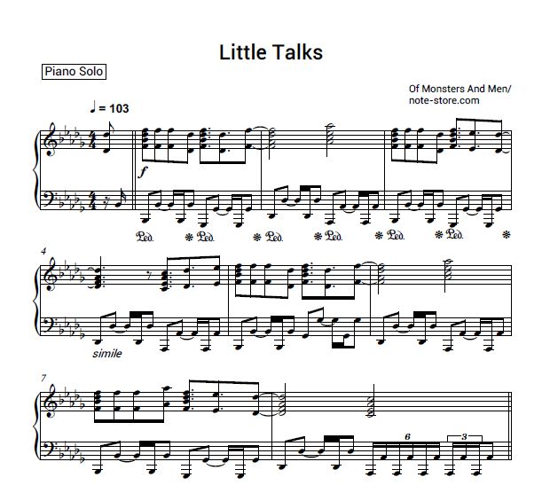 Ноты Of Monsters And Men - Little Talks - Пианино.Соло