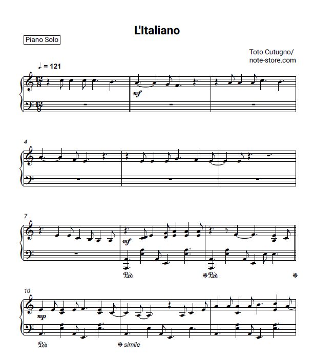 Ноты Toto Cutugno - L'italiano - Пианино.Соло