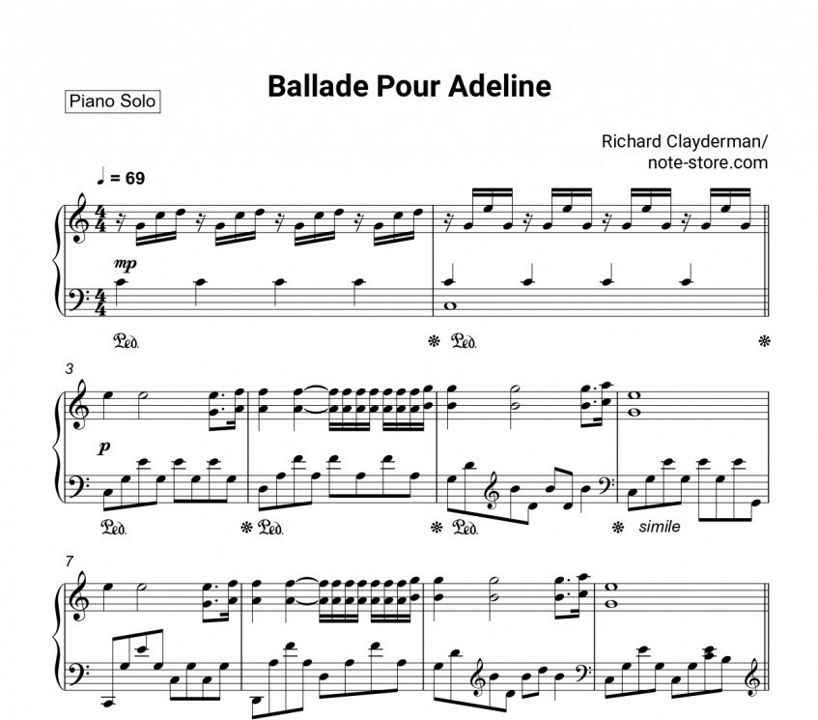 Ноты Ричард Клайдерман - Ballade Pour Adeline Пианино.Соло