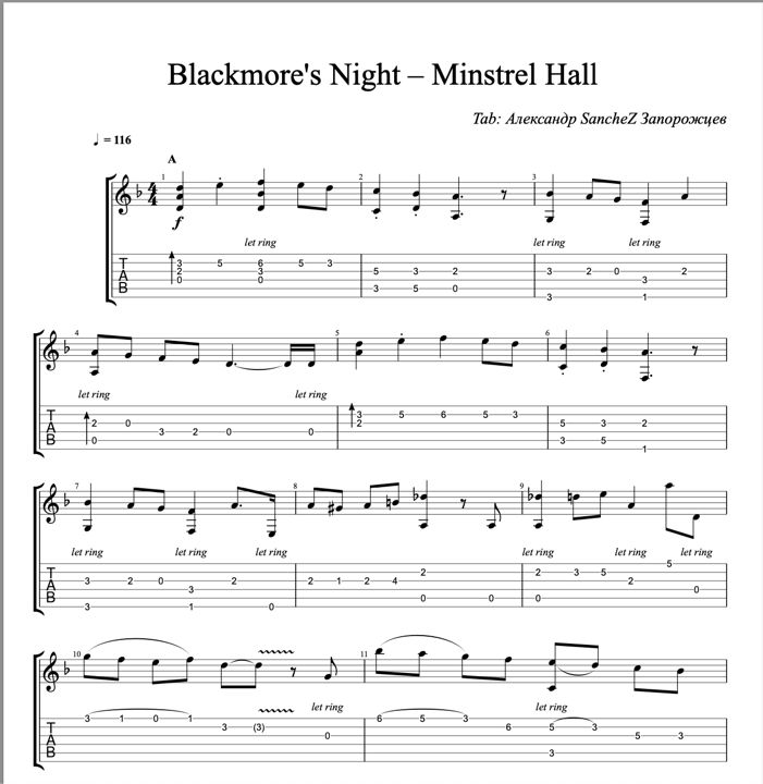 Blackmore's Night – Minstrel Hall (Ноты и Табулатура)